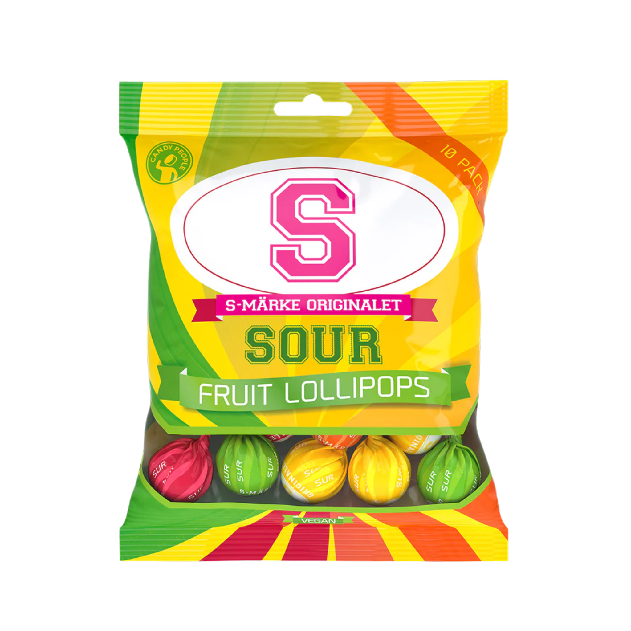 Candy People S-Märke Sour Fruit Lollipops